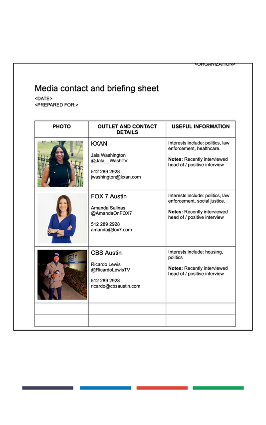 Media Contact and Briefing Sheet